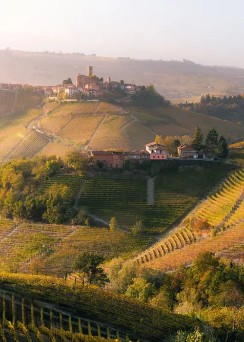 Rolling hills and castle, Roero Piedmont